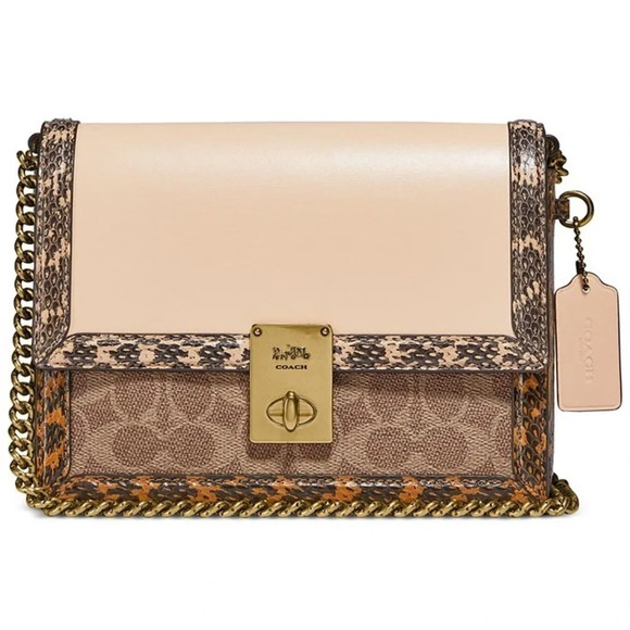 Coach Hutton Shoulder Bag In Signature Canvas With Snakeskin Detail - Picture 1 of 1